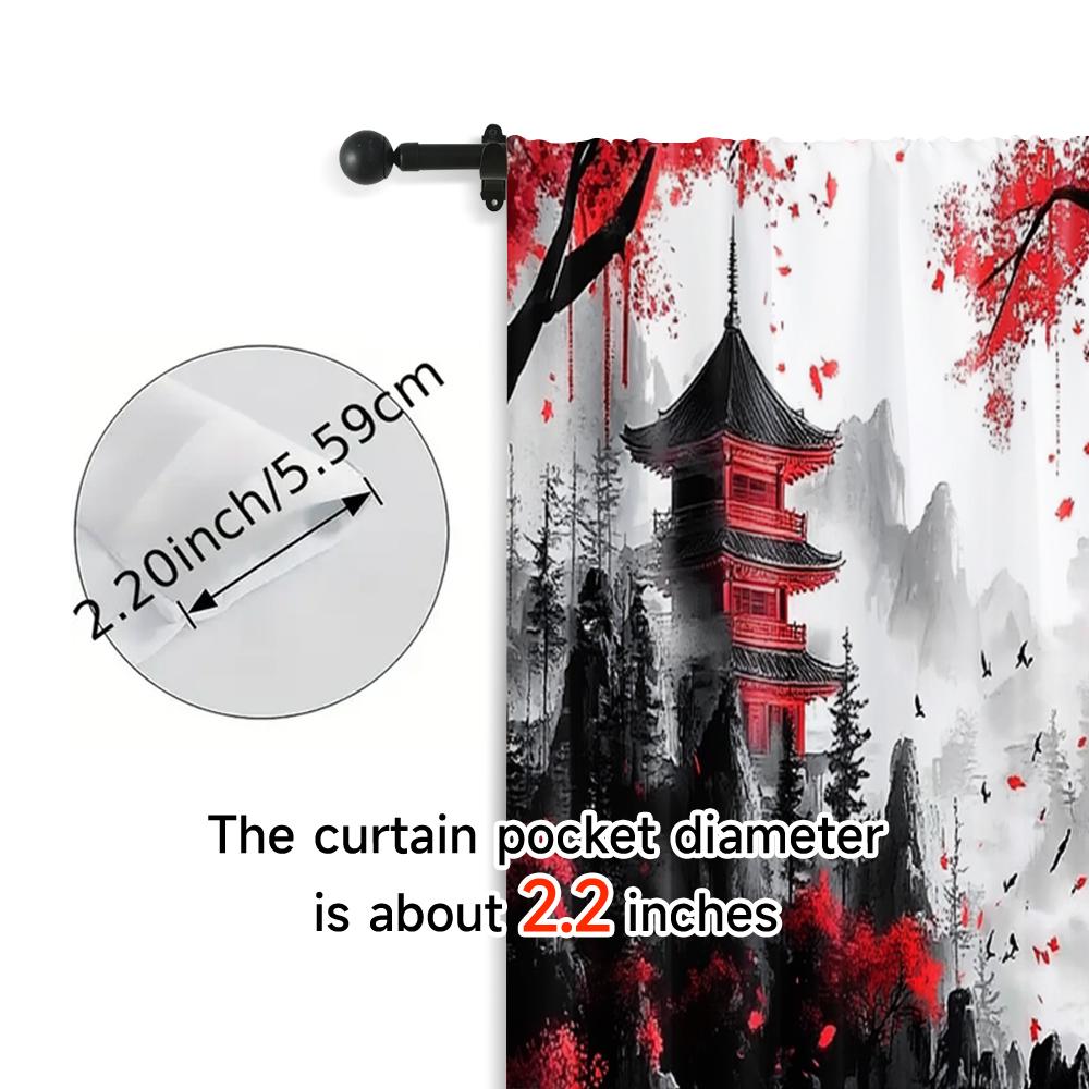 2pcs, Window Curtain print Japanese Mountain Ink Painting 100% Polyester (without rod) Art Deco Festive for Living Room &