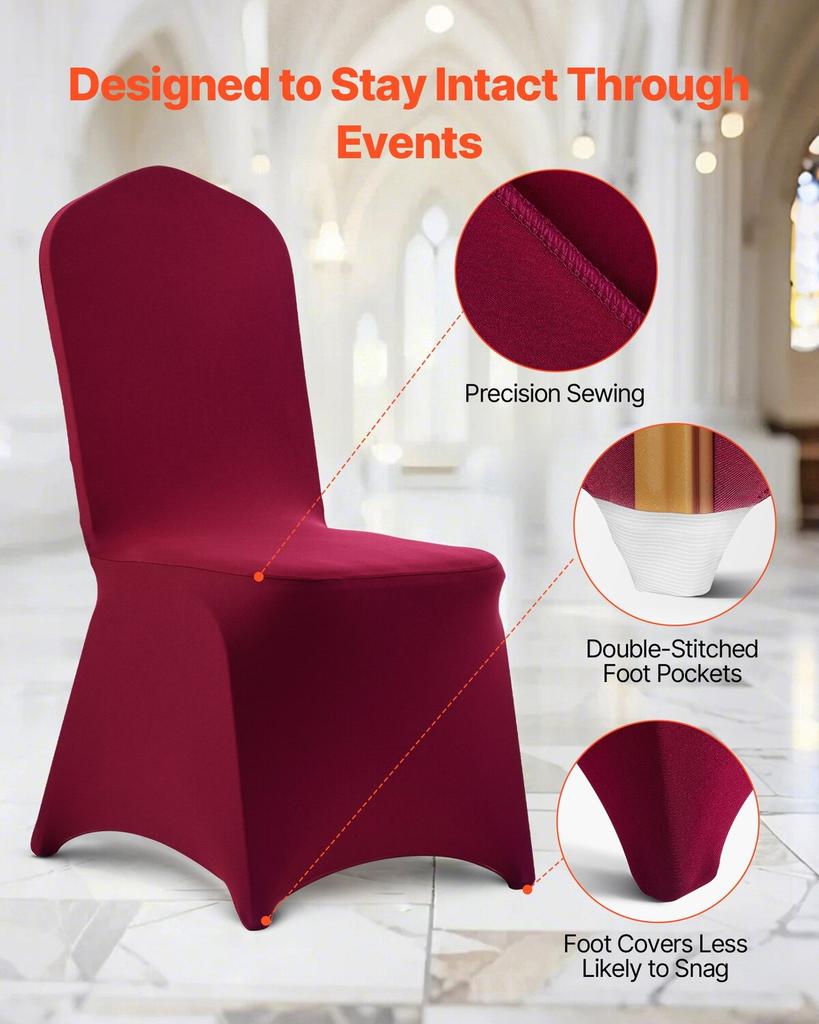 50 Pcs Burgundy Chair Covers, Polyester Spandex Chair Cover, Stretch Slipcovers for Wedding Party Dining Banquet Flat-Front Chair Covers, Fits Chair