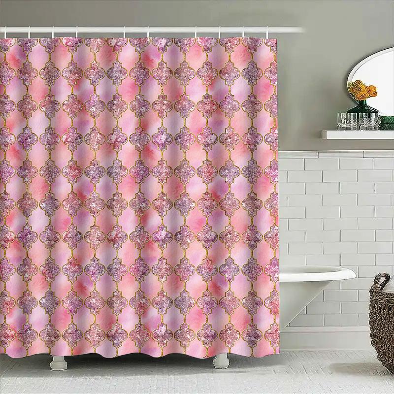 Wasserdichter Duschvorhang Mit Blumenmuster-Design Für Badezimmerdekoration Sondergrößen Erhältlich Rosa Gold Glitzer Marokkanisch S