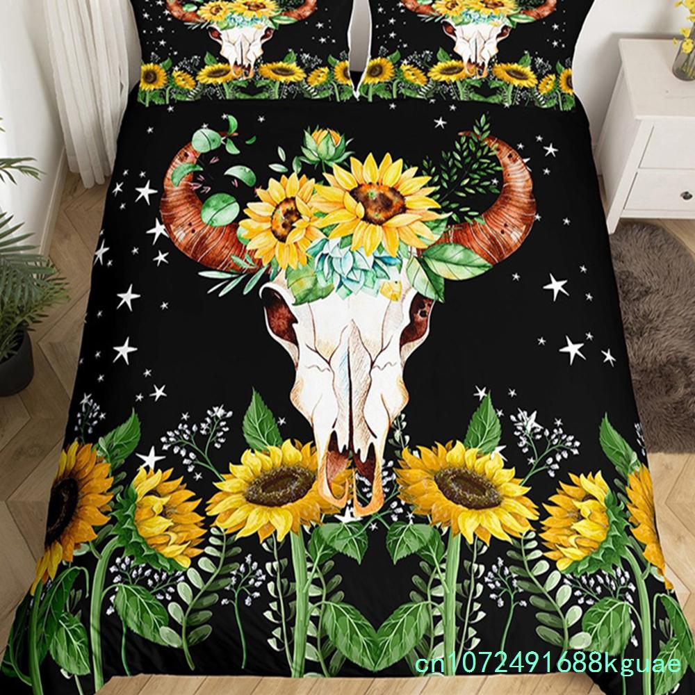 Farm Animal Duvet Cover Set Single King Queen Bohemian Mandala Bedding Set Microfiber Deer Bull Head Cow Skull Comforter Cover