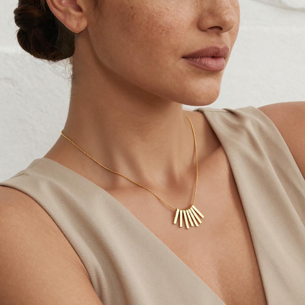 Geometric Fan Tassel Pendant Necklace in 18k Gold Plated Stainless Steel - Modern European & American Design