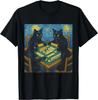 Van Gogh Starry Night Cat Playing Mahjong Chinese Tile Game Unisex T-Shirt