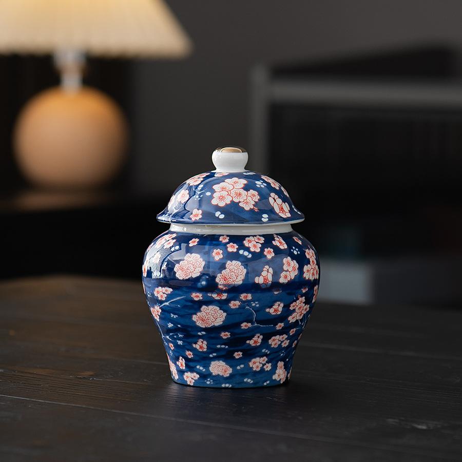 

Креативная светло-голубая керамическая банка для чая с цветочной лозой Изысканная герметичная маленькая банка для хранения Контейнер для чилийских продуктов Домашний декор