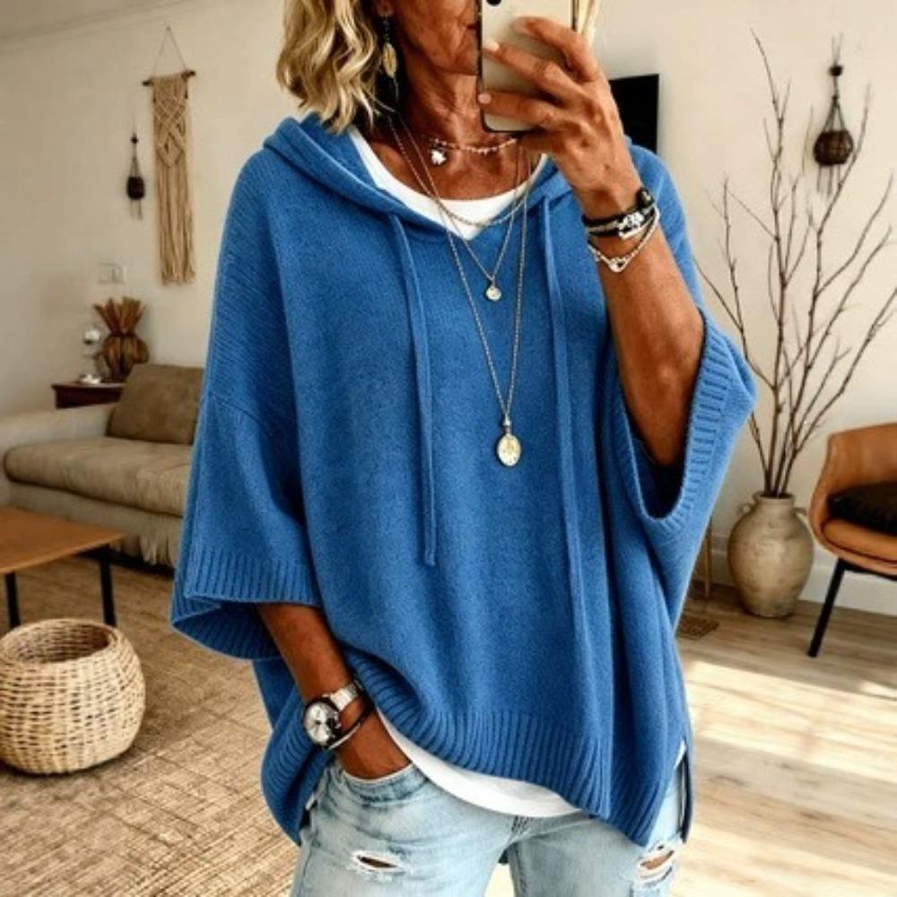 Women New Knit Drawstring Hoodie Sweater, Loose Knitted Hooded Layering Outerwear