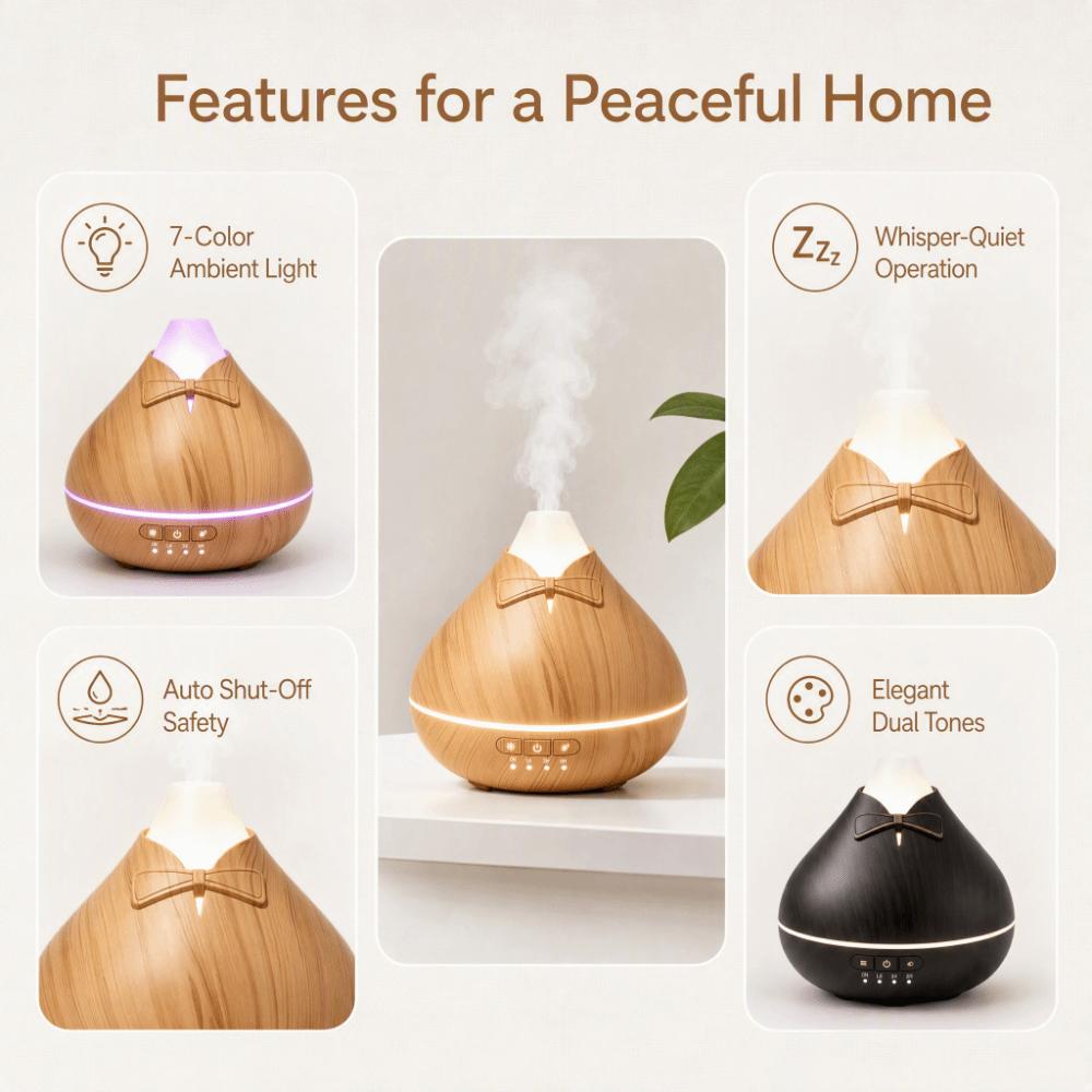 Wood Grain Cool Mist Humidifier Quiet Essential Oil Scent Machine Home Use