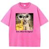 Funny Meme Cat T Shirt Vintage Washed Cotton T-Shirt  Graphic Tee Casual Streetwear Spring Summer Fall Top Tee