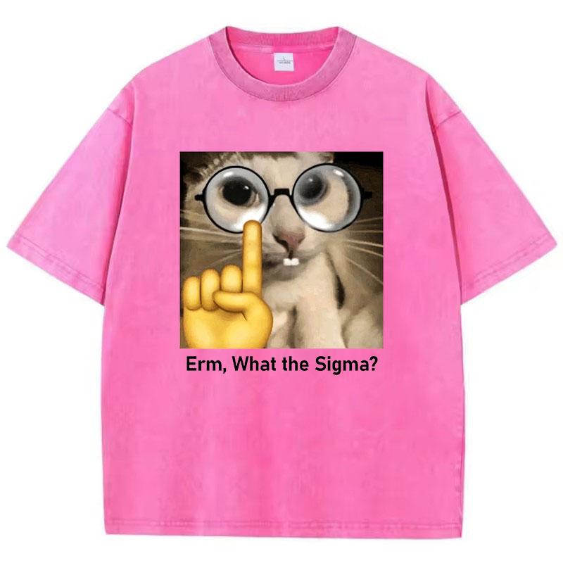 Funny Meme Cat T Shirt Vintage Washed Cotton T-Shirt  Graphic Tee Casual Streetwear Spring Summer Fall Top Tee