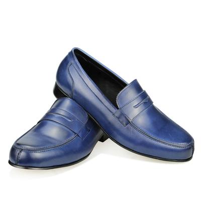 Fashion Elegant Handmade Sewing High Quality Casual Shoes Luxury Loafers Men Retro Daily Wear Shoes Blue Comfotable Custom Leather Shoes