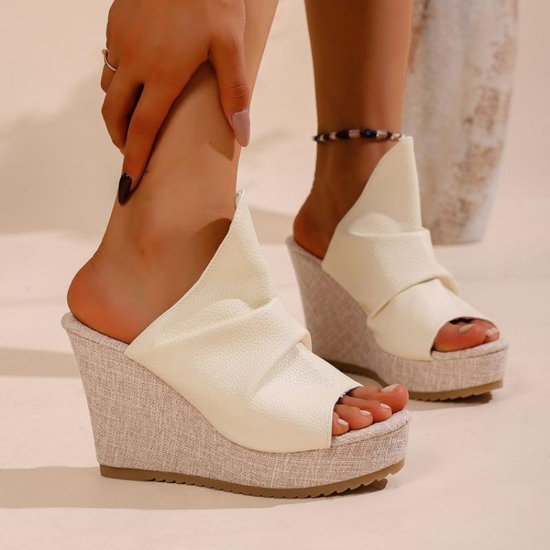 10cm Peep-Toe Wedge Platform Sandals – Large-Size High-Heel Summer Slippers, Roman Style New Waterproof Platform Sandals