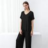 Summer Modal Homewear 2 Piece V-Neck Short Sleeve Tshirt and Wide Leg Pant Ankle Length Loose Sleepwear Set Comfort Pajama Sets
