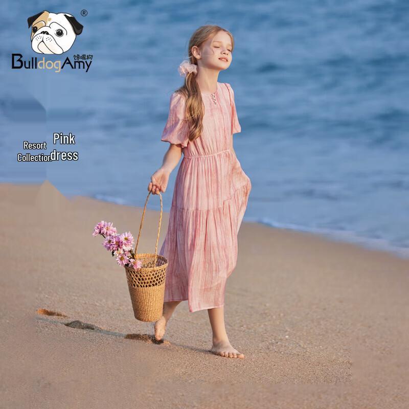 CHANZUIGOU Girls Gradient Puff Sleeve Vacation Dress 130 cm