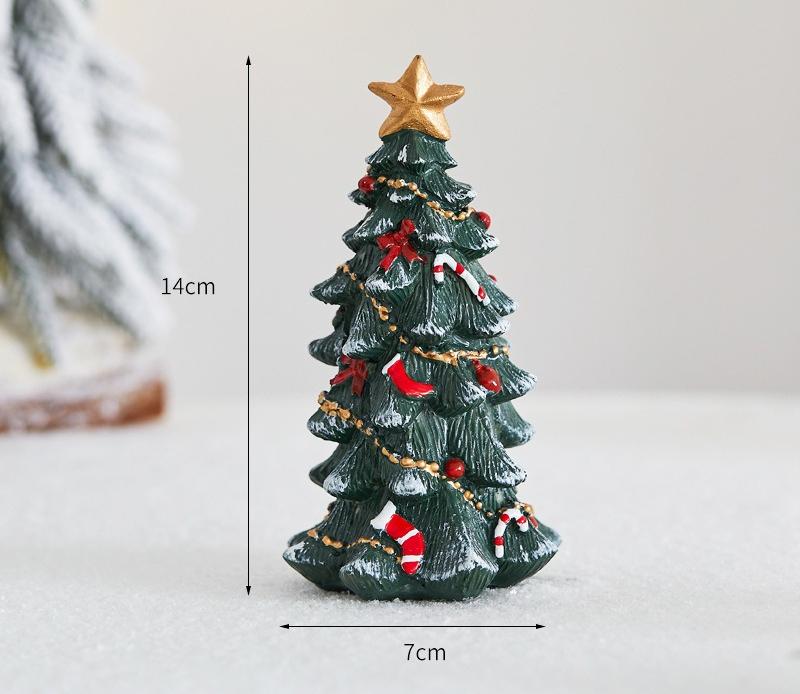Miniature Desktop Christmas Tree Resin Festive Decor Holiday Gift Set for Xmas Party Home Tabletop Decoration Photo Background