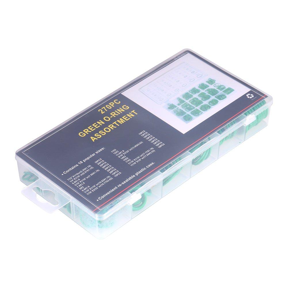 270Pcs 18 Sizes Assortment Kit Rubber O Ring Air Conditioning HNBR O Ring Set for Insulation Gasket Washer Seals Air Conditioning Car Auto Vehicle