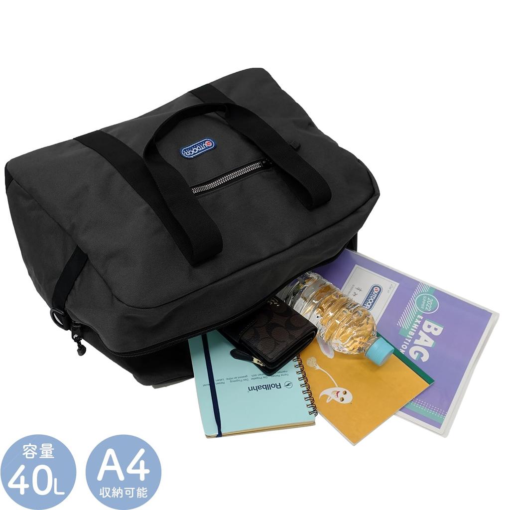 Boston Large Gym Black [Outdoor Products] Bag, 2-Way, Capacity, 40L, Travel, Bag, Luminous, Metal-Like Zipper,