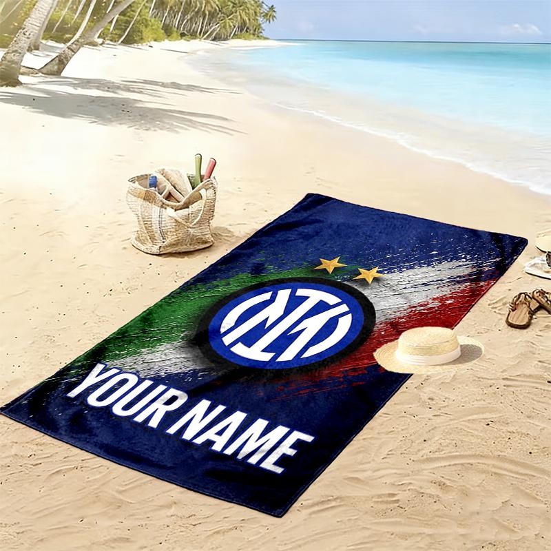 Custom Name Inter Milan Print Beach Towel, Large Soft Quick Dry Towel for Beach Camping Swimming