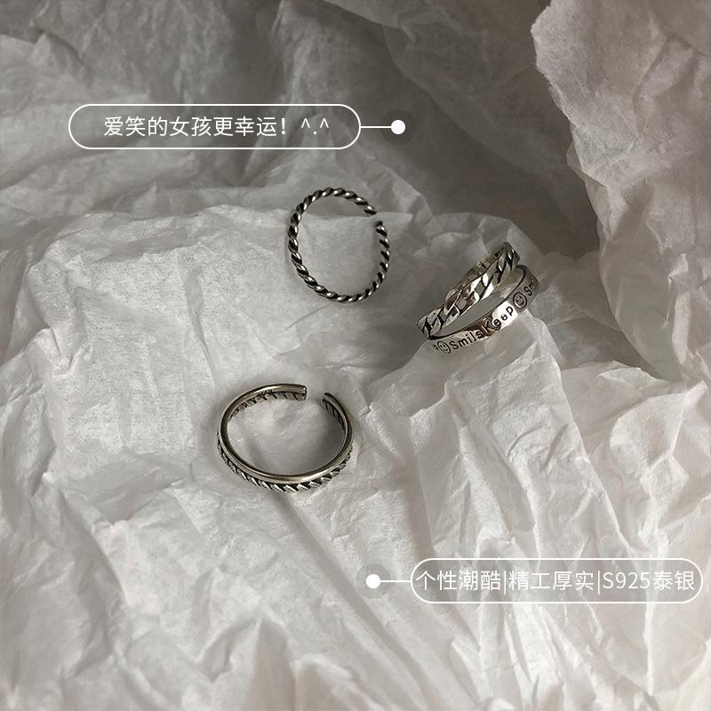 Artistic S925 Silver Open Smiley Face Ring For Women In Retro And Korean Styles