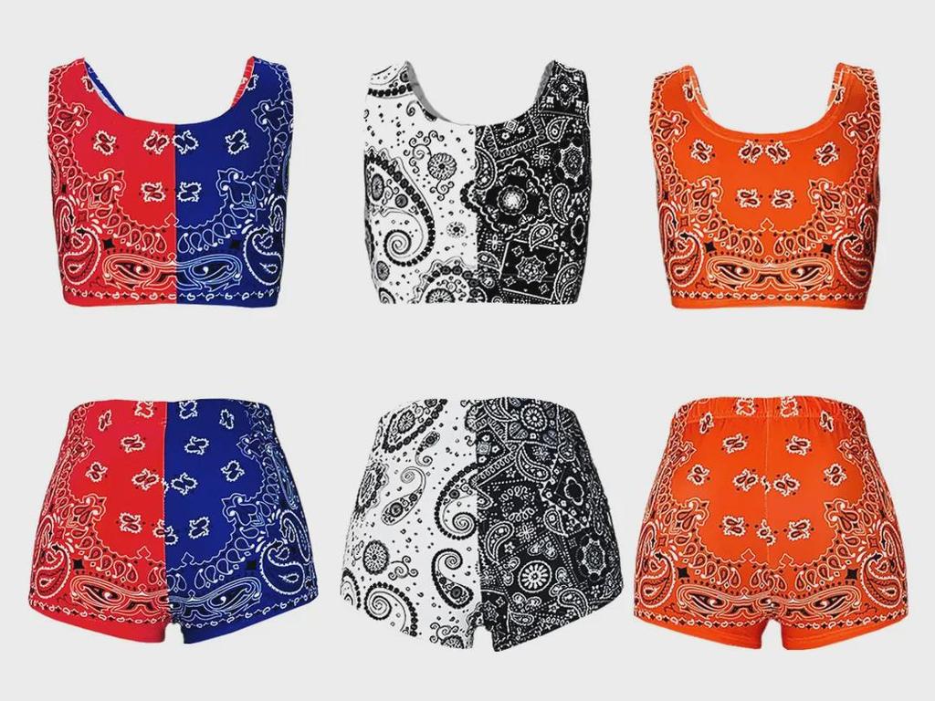 Women's European & American Contrast Color Sports Vest and Printed Pants Set