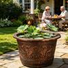 Bronze Embossed Flower Pot Thickened Resin Decorative Planter with Drainage Holes Impact Resistant Plant Large Capacity Outdoor Garden Chinese