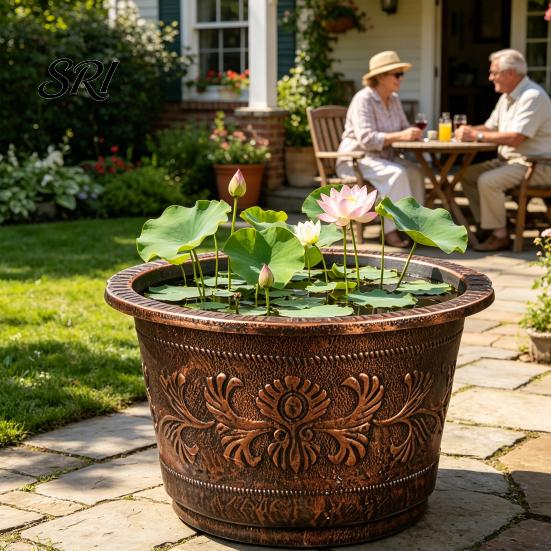 Bronze Embossed Flower Pot Thickened Resin Decorative Planter with Drainage Holes Impact Resistant Plant Large Capacity Outdoor Garden Chinese
