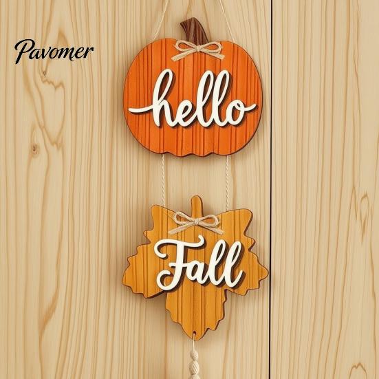 Seasonal Gift for Home Hello Fall Wooden Door Hanger, Pumpkin Maple Leaf Hanging Sign, Autumn Bountiful Display Harvest Front Wall Decor Thanksgiving