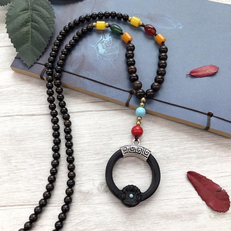 Retro Literary and Artistic Ebony Long Necklace, Men's and Women's Clothes Accessories Pendant, Versatile Sweater Chain Pendant