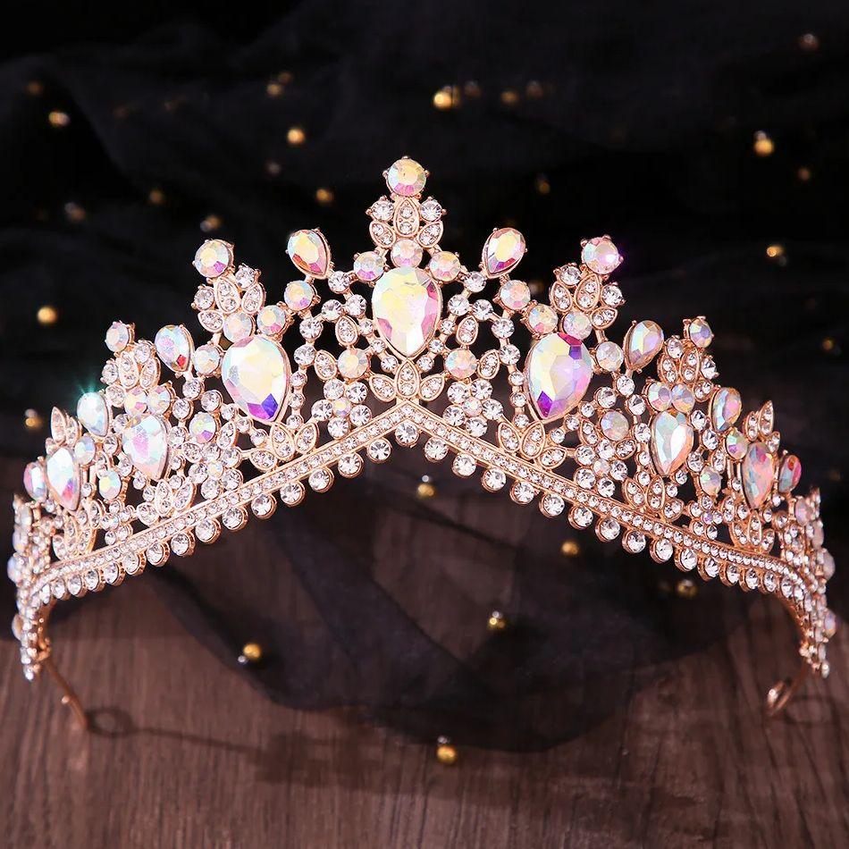 DIEZI 8 Colors Baroque Luxury AB Rhinestone Crystal Tiara For Women Wedding Party Elegant Bridal Bride Crown Hair Accessories
