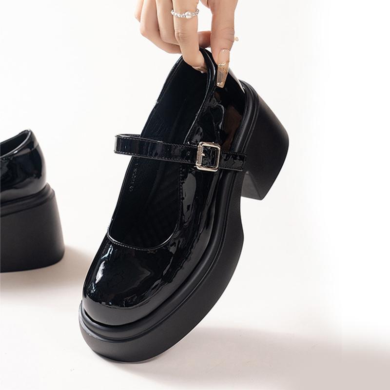 Fashion Thick Soled Mary Jane Women Shoes Fashion 6cm Chunky Heeled College Style Leather Shoes for Women Sliver Black Pumps Size 35-42