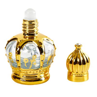 Rollflasche aus Glas für ätherische Öle, goldene Kronenform, leere Parfümflasche