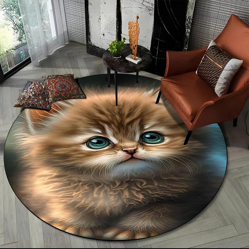 Cute Calico Cat,Persian Cat,Ragdoll Cartoon Round Carpet Rug for Living Room Bedroom Kids Decor,Pet Area Rug Non-slip Floor Mat