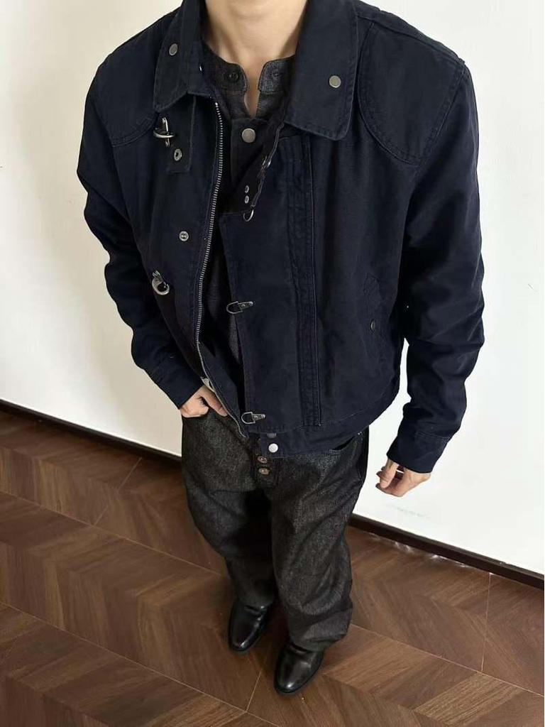 Men's Retro Patchwork Airplane Buckle Jacket