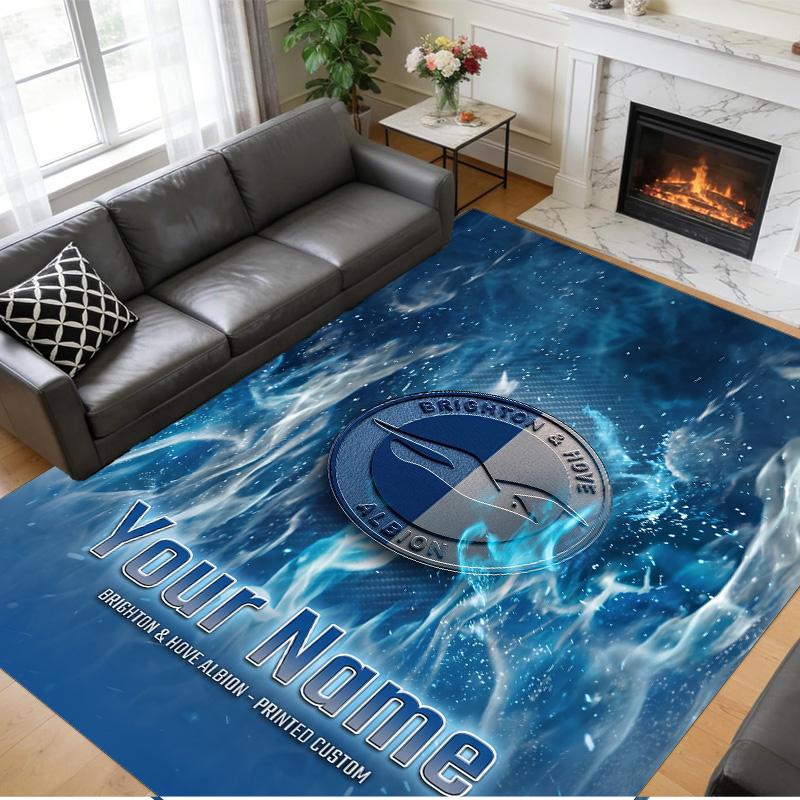 Crystal Velvet Rug Custom Name Text, Soft Non Slip Floor Mat Home DecorBrighton & Hove Albion Football