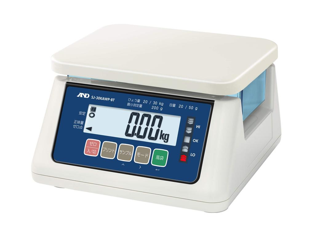 Certified for Trade Dustproof and Waterproof Scale with Wireless Model 30 Pan 230 x 190 No Regional A&D Communication, SJ-30KAWP-BT (Capacity kg,