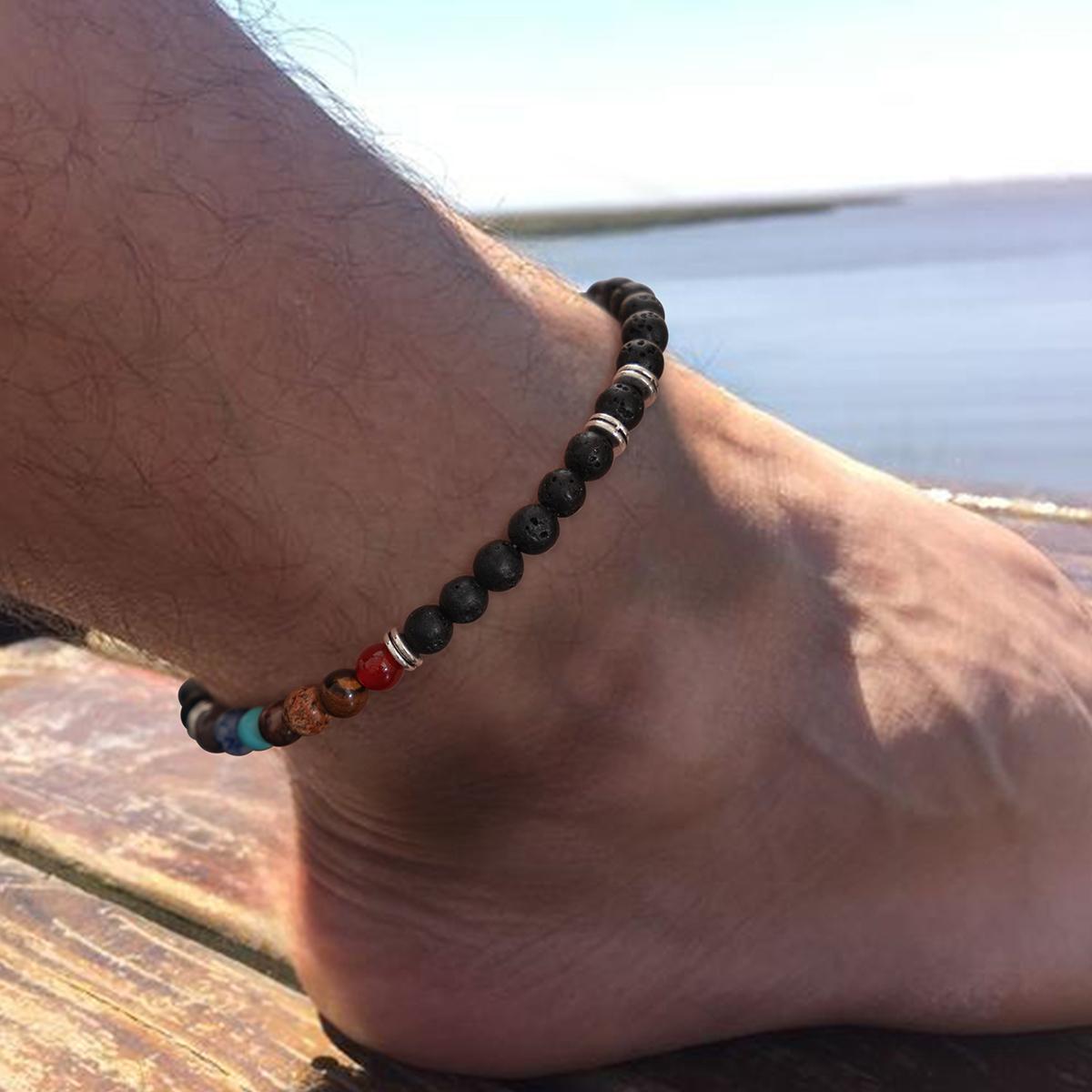 

Ingemark Gothic Black Beaded Elastic Chain Anklet For Men Women Summer Beach Vintage Barefoot Ankle Link Jewelry Accessories New
