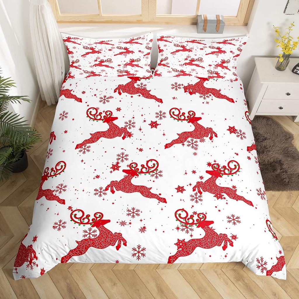 Christmas King Queen Duvet Cover Santa Claus Snowman Bedding Set Red Green Grid Checkered Quilt Cover Polyester Comforter Cover