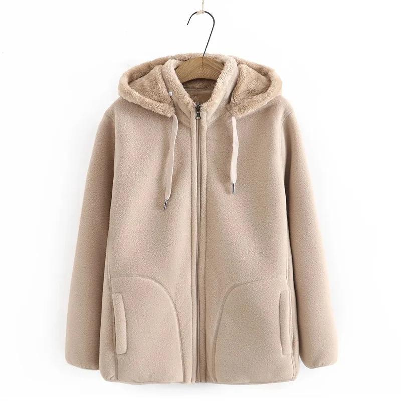 Autumn Winter Fleece Coat Women Thicken Warm Hoodies Sweaters Jackets Middle Age Zip-up Outerwear Casual