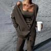 2023 Women's Long-Sleeve Solid Color Knitted Three-Piece Suit