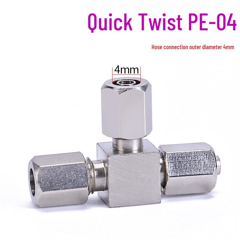 T-shaped Quick-Connect Pneumatic Fitting for High-Pressure Air Hoses, Nickel-Plated, Available in 4-12mm.