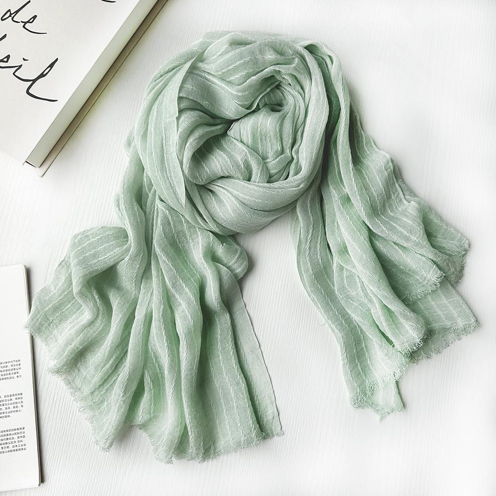 Gradient Color Block Bamboo Yarn Scarf for Women - Japanese Korean Mori Girl Style, Autumn Winter Cotton Linen Flax Shawl