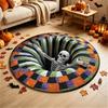 3D Optical Illusion Haunted Staircase Round Rug Halloween Vintage Ghost Pumpkin Floor Mat Skeleton Pattern Bedroom Decor Carpet