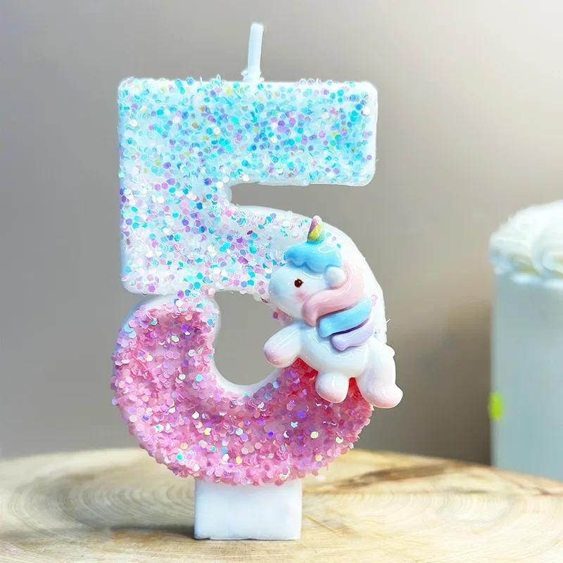 Unicorn Birthday Candles 0-9 Number Pink Blue Cake Candle Fashion Cartoon Anime Topper Party Cute Decoration Animal