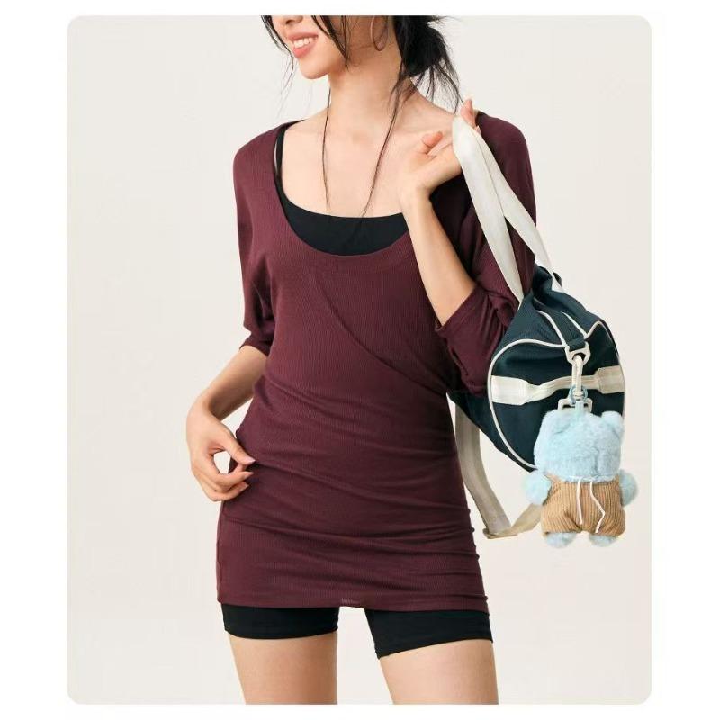 Women s 2-in-1 Batwing Sleeve Long Sleeve Casual Top S красный