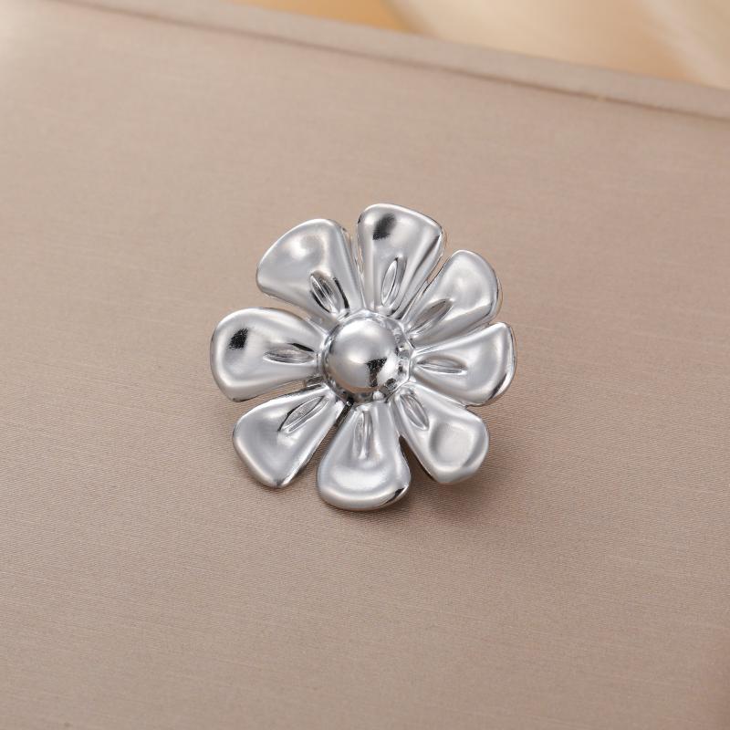Womens Jewelry Four Petal Flower Brooch French Style Stainless Steel Gold Color Trendy Pin for Wedding Office Gift