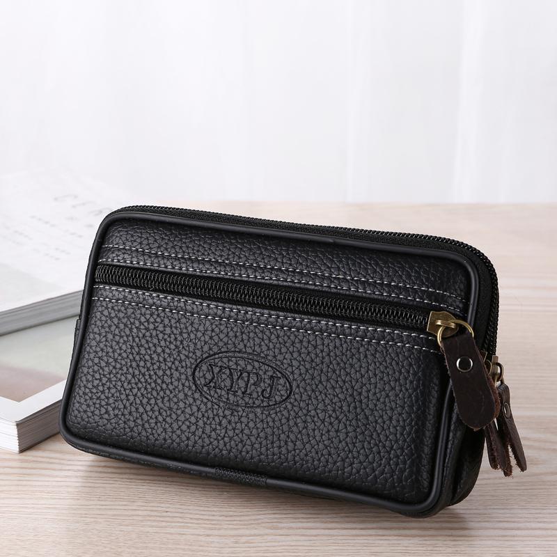 

Soft Leather Fanny Pack for Men Portable Waistband Hanging Bag Triple Zipper Large Capacity Keys Mobile Wallet Labour Waist Bag чёрный