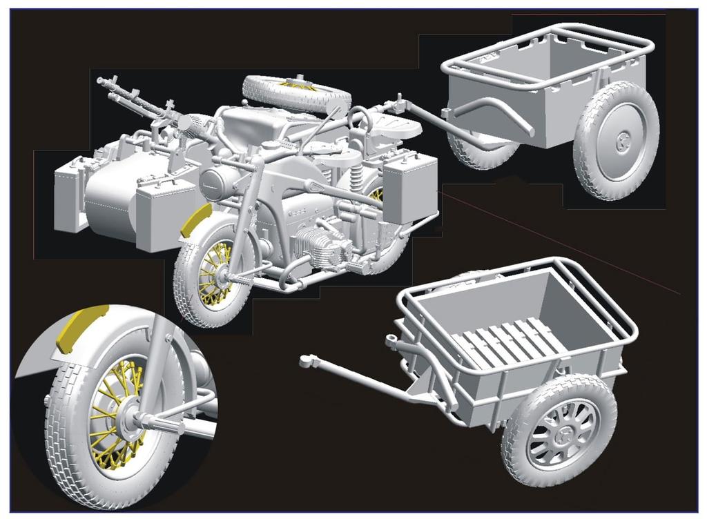 Great Wall Hobby WW2 German Military Sidecar KS750 with 2 Trailers Plastic Model L3508 1/35 (Military)