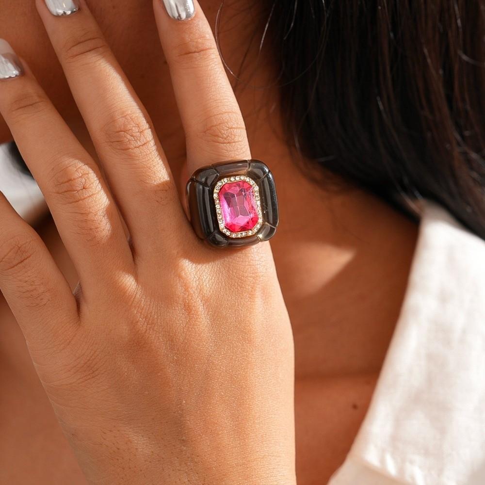 Y2K Classic Acrylic Resin Ring Candy Color Big Dome Plain Ring Hand Ornaments Geometric Ring  Women