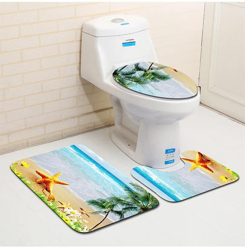 3D Ocean Seabed Animals Toilet Cover Bath Mat Sets Fish Dolphin Printed Bathroom Curtain Set Waterproof Fabric Shower Curtains