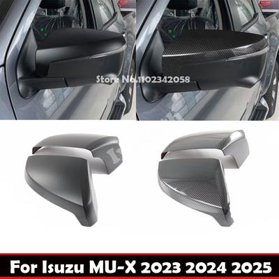 For Isuzu MU-X MU X  2024 2025 ABS Carbonfiber Black Look Side Door Mirror Rear View Rearview Caps Trim Car  Accessories