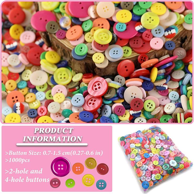 750-1000Pcs Round Resin Buttons Mixed Color Button Set 2/4Holes Button for Sewing Crafts DIY Button Painting Sewing Accessories