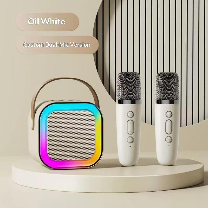 Portable Bluetooth Karaoke Speaker With 2 Wireless Microphone Rgb Color Light Home Ktv Audio Player For Party Family Gathering