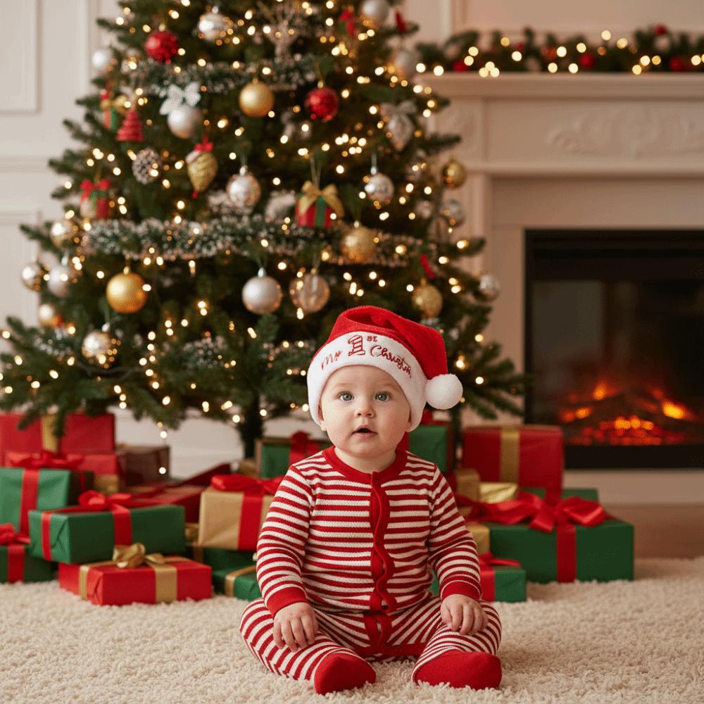 Christmas Holiday Gift Hat sock Set Wool Ball Embroidery Christmas Hat DIY Christmas socks gift Infant